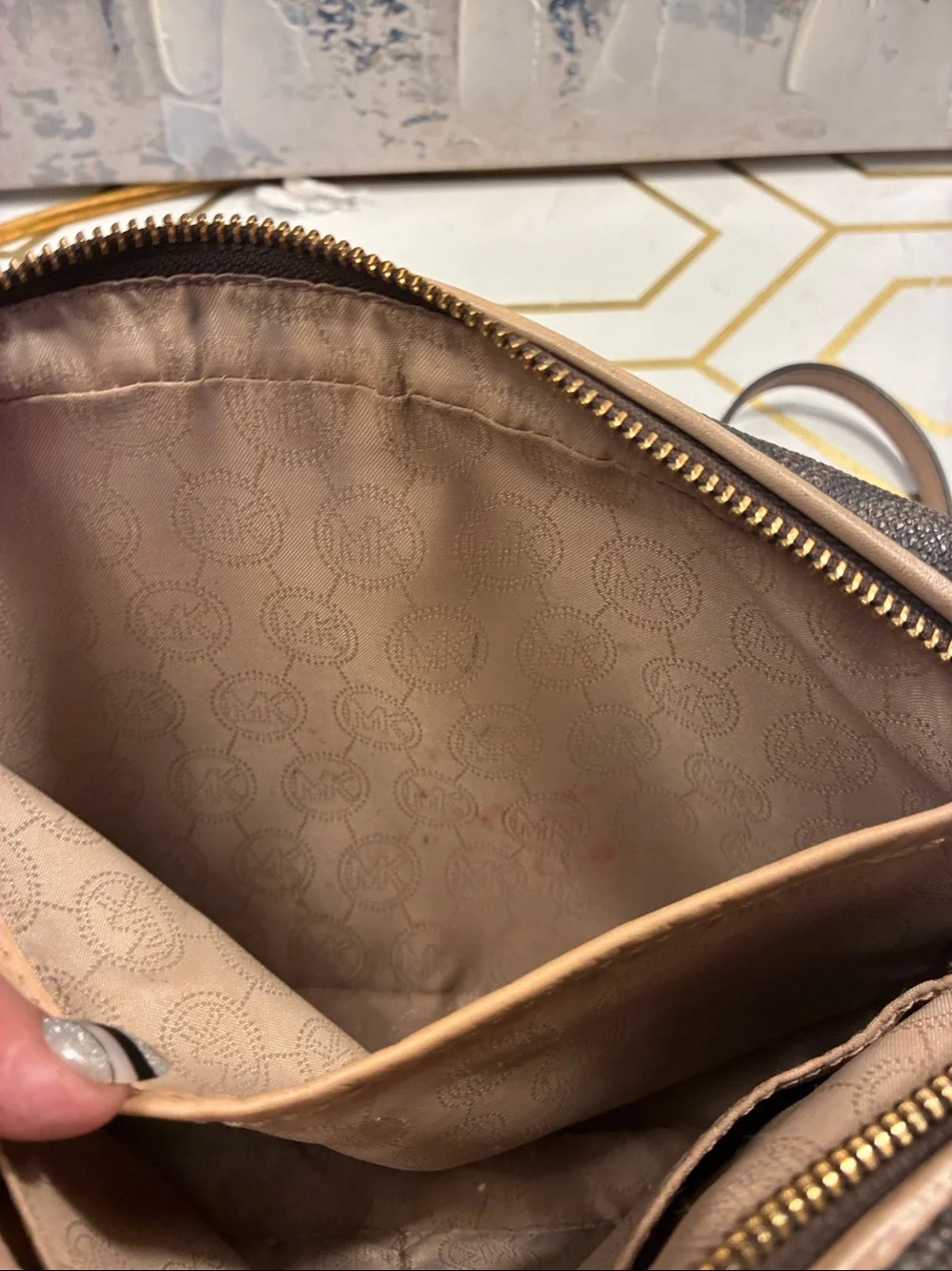 Genuine Michael Kors Brown and Beige MK Signature Crossbody Bag